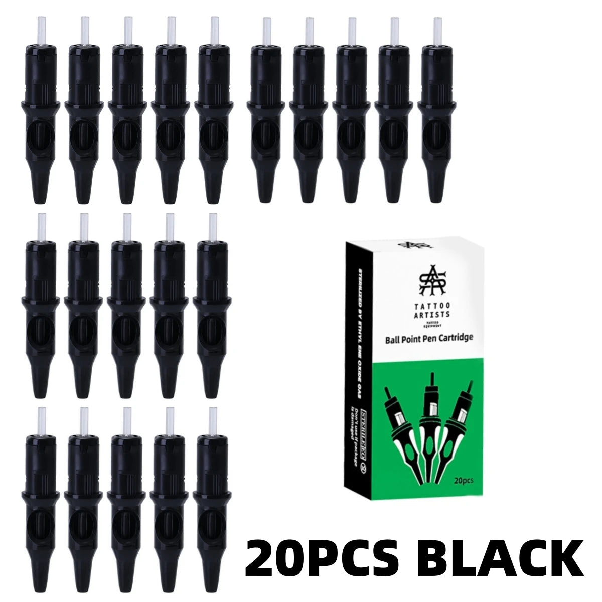 New Ball Point Pen Tattoo Cartridge Needles 5 Colors Practice Needles Drawing For Motor Tattoo Pen Grip Cartridge Supplies Qme 20PCS Black