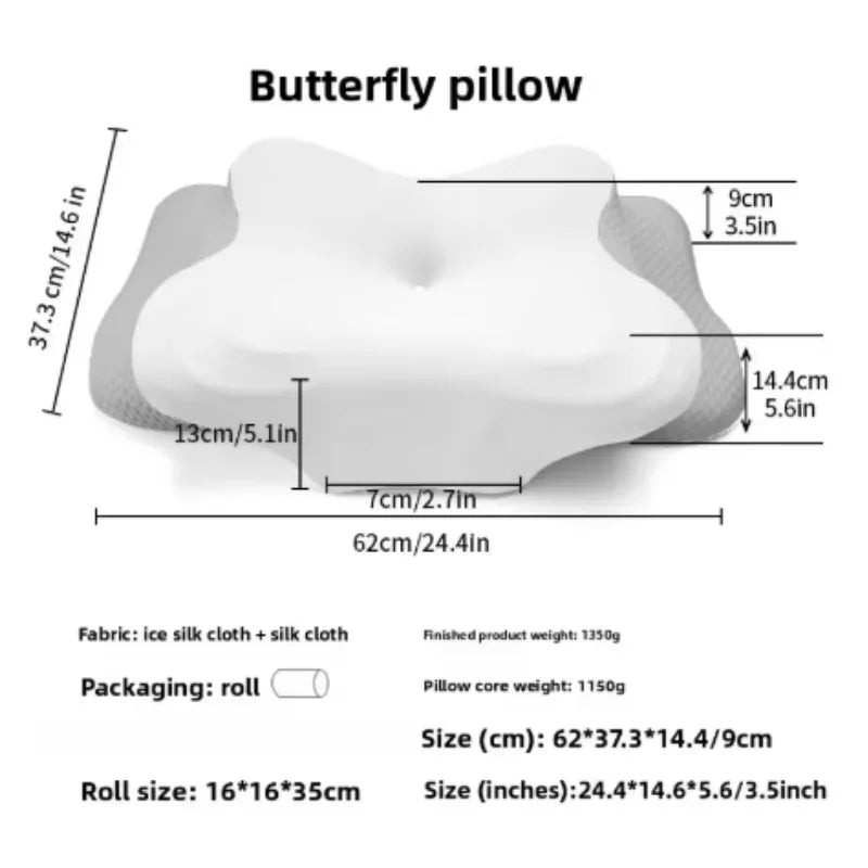 ice silk Butterfly shaped Slow rebound zero point memory pillow with slow rebound protection for cervical spine deep sleep Qme 1pcs white
