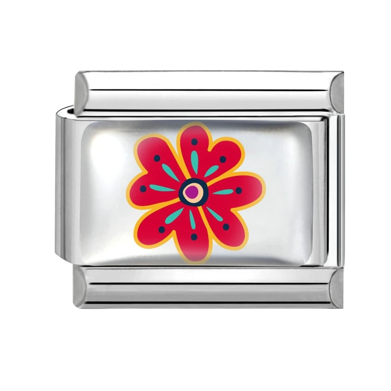 Colorful Brilliant Flowers Sunflower Lotus Tulip Charm Italian Link Fit 9mm Stainless Steel Bangles DIY Making Jewelry Bracelets Qme Style 23