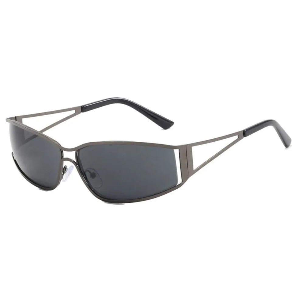 Vintage Y2k Frameless Sunglasses Metal Steampunk Rimless Oval Sunglasses Gradient Solid Color Fashion Shades Driving Qme Black Grey