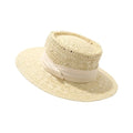 Fashion Wide Brim Hollow Straw Hat Sunscreen Cloth Buckle Western Qme Beige
