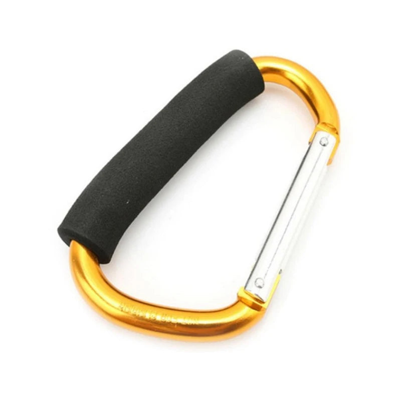 1PCS 13.5X7.1cm Baby Cart Hook Aluminum Alloy Outdoor Climbing Buckle Hook Multifunction D-Shaped Cart Buckle Shopping Bag Hooks Qme Gold