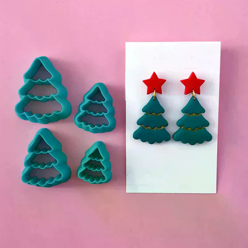 Christmas Tree Wreath Polymer Clay Cutters Earrings Necklaces Pendant Soft Clay Mold DIY Hand Tool Jewelry Cutting Die Molds Qme