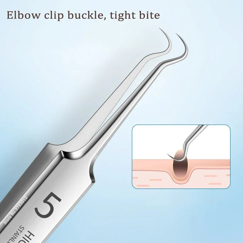 Ultra-fine Acne Pimples Blackhead Clip Tweezers Beauty Face Skin Care Cleaning Blackhead Remover Kit Acne Needle Hook Tool Qme