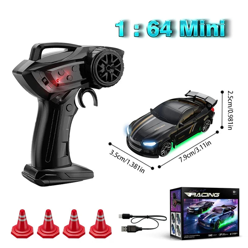 4WD 2.4GHZ RC Simulation Mini Drift Car Palm Racing Model Desktop Toys 1/64 Scale Remote Control Cars Kid Gift For Children Boys Qme E84-BLACK