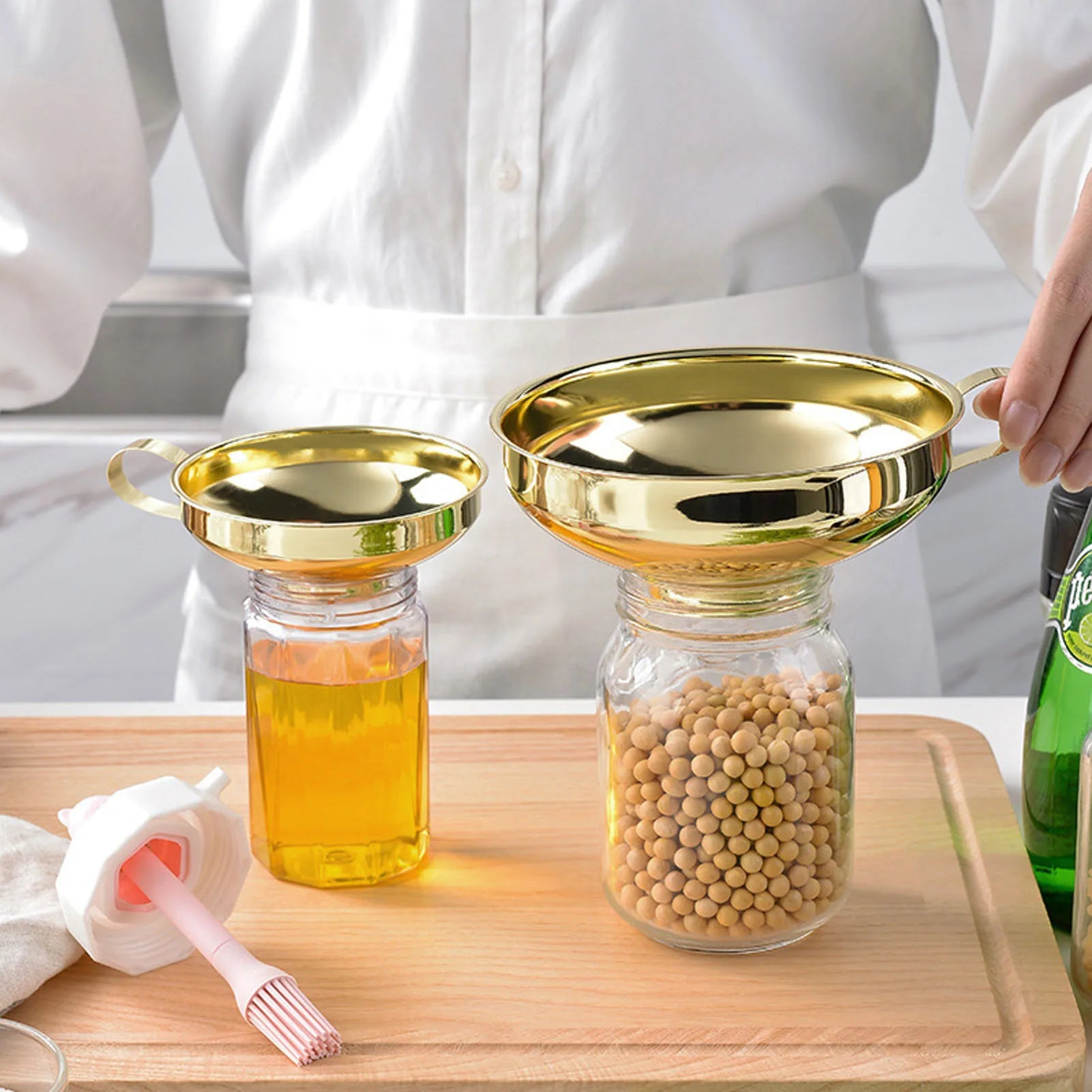 3PCS Gold Stainless Steel Funnel Set Wide Mouth Mini Funnel Kitchen Oil Liquid Transfer Tool for Canning Bottle Filling Qme