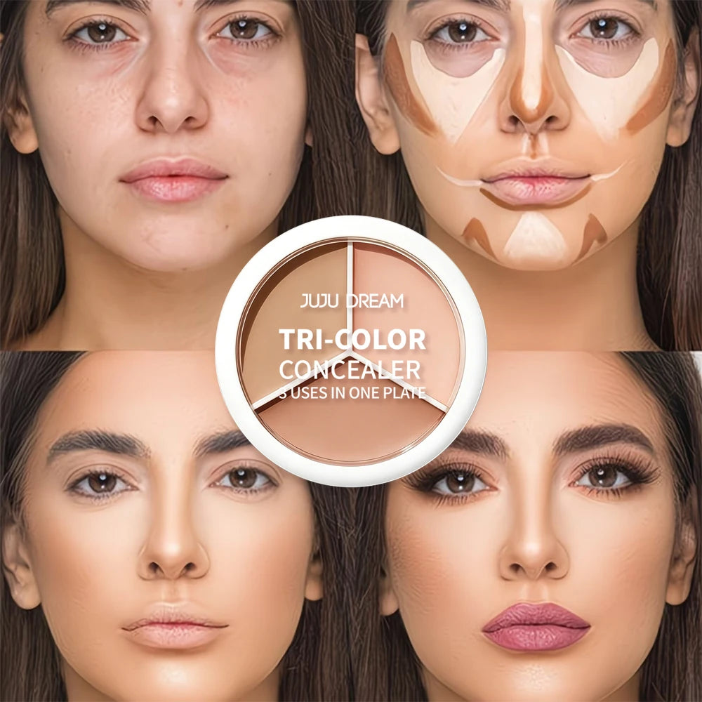 Full Coverage Concealer Palette 3 Shade Face Corrector Under Eye Dark Qme