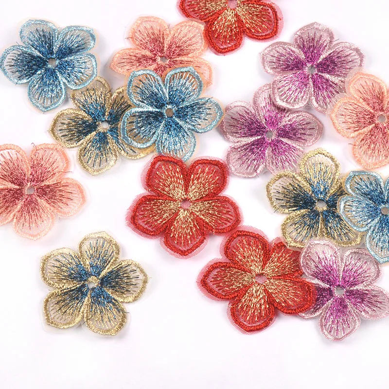 10pcs 4.5cm Big Flower Multicolor Lace Patches Embroidery Appliques For Sewing Clothes Accessories DIY Supplies Handmade Crafts Qme