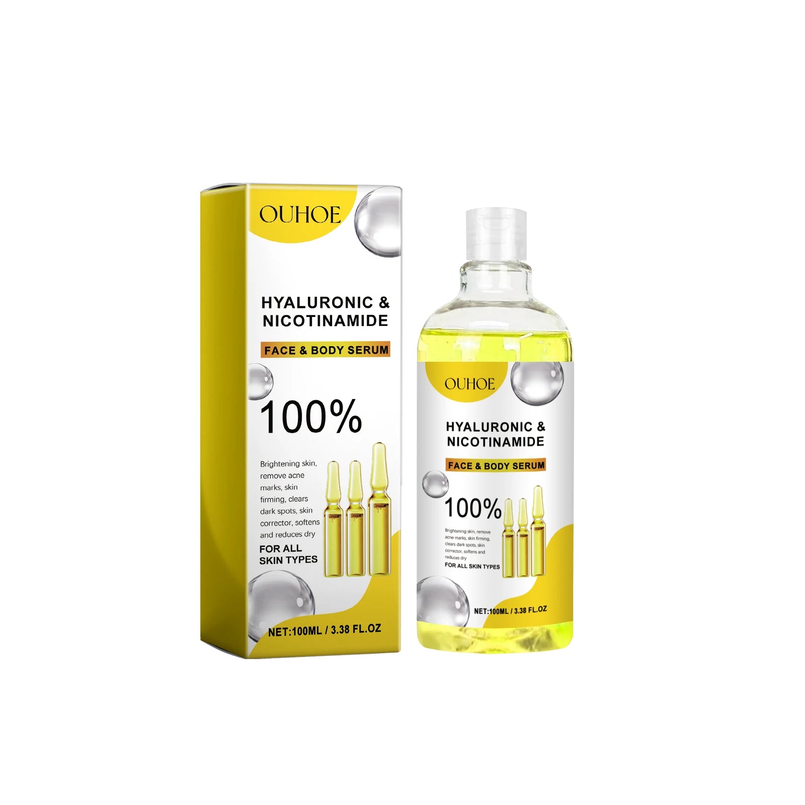 Hyaluronic Acid Facial Serum Moisturizing Smoothing Repair Skin Nicotinamide Brightening Skin Care Lift Firm Face Body Essence Qme 100ml Boxed