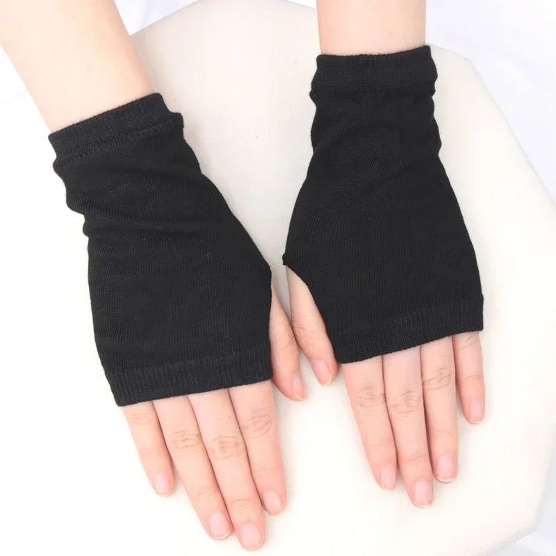 Short Fingerless Gloves Unisex Cotton Black Punk Glove Knitted Qme black