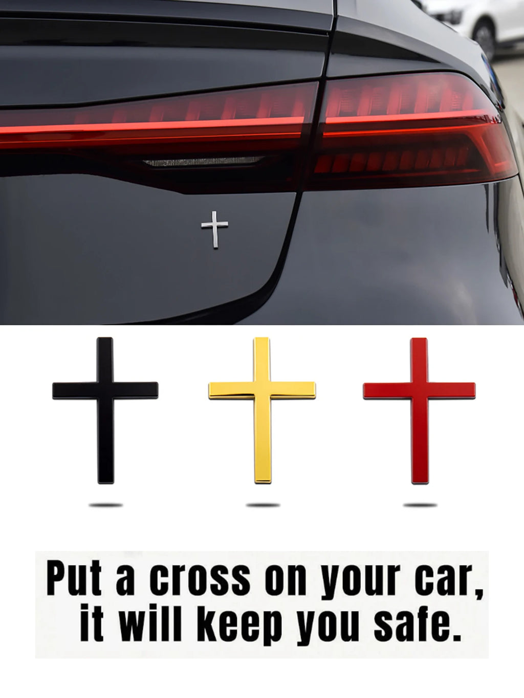 Metal Cross Car Bumper Sticker Rear Decor Scratch Protection Cover Qme