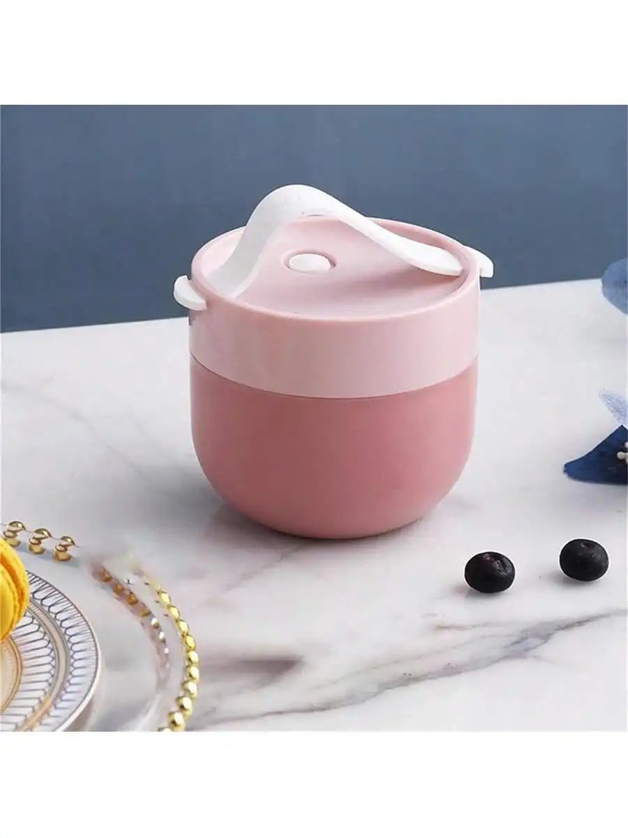 Dual Portable Sealed Breakfast Box Lid Spoon Can Be Carried Hand Qme pink