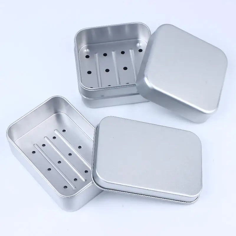Travel Soap Tray Container Dish Home Bathrooms Square Aluminum Box Qme