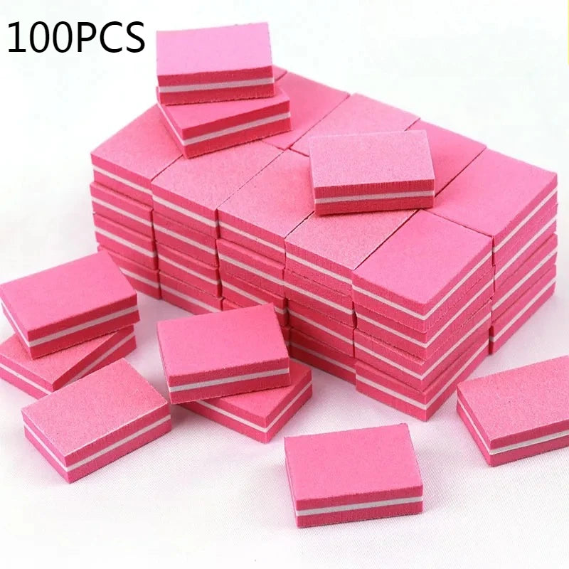 10-100PCS Mini Buffing Sanding Files Block Pedicure Care Nail Art Buffer Polish Manicure Pedicure Nail File Tools Nail Charm New Qme 100PCS Rose Red
