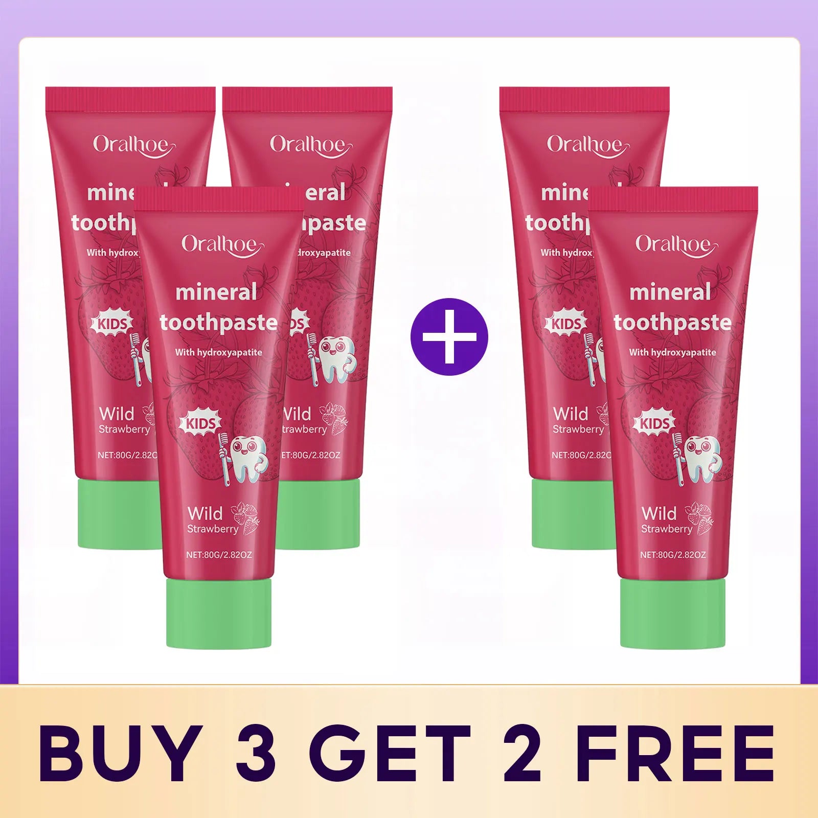 Oralhoe Kids Toothpaste Clean Teeth Whitening Night Teeth Protection Strawberry Flavor Mineral Toothpaste with Hydroxyapatite Qme Buy 3 get 2 free