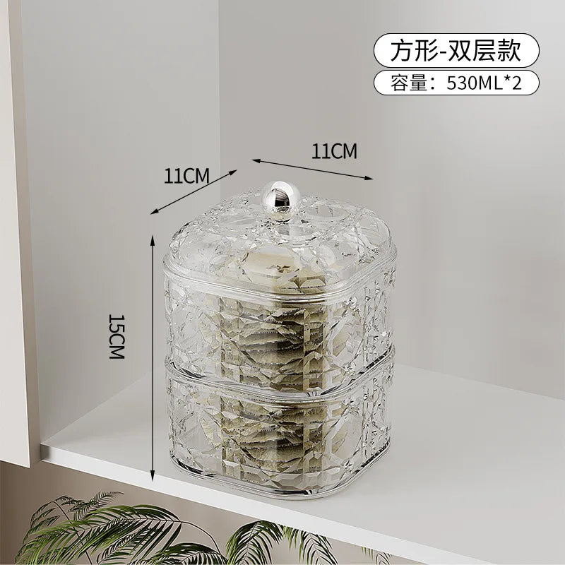 2-Piece Airtight Food Storage Containers for Kitchen Cereal Nuts Spices Grains Dried Fruit Plastic Sealed Canisters with Lids Qme Squ530ml 2Layer-2Pcs