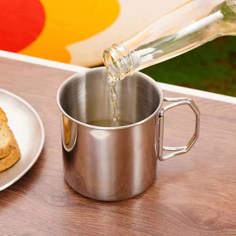 Stainless Steel Folding Handle Cup Portable Carabineroutdoor Camping Qme