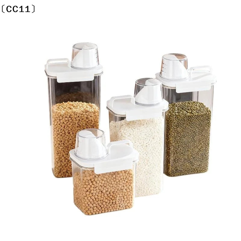 Plastic Food Storage Containers Sealed Lids Measuring Cup Kitchen Qme