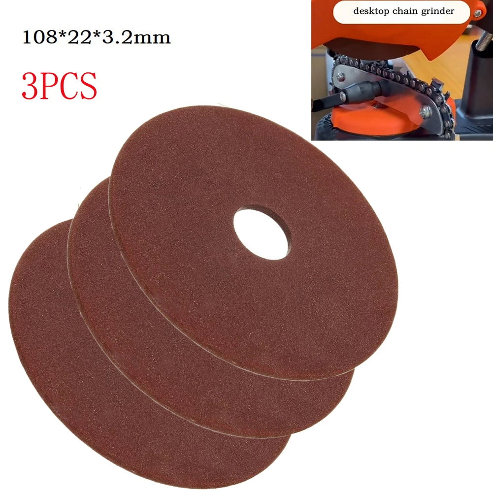 3 Pcs Grinding Wheel Sanding Disc 108*3.2*22mm Sharping Wheel For Chainsaw Sharpener Grinder Polishing 3/8" And 404 Chain Tool Qme Default Title