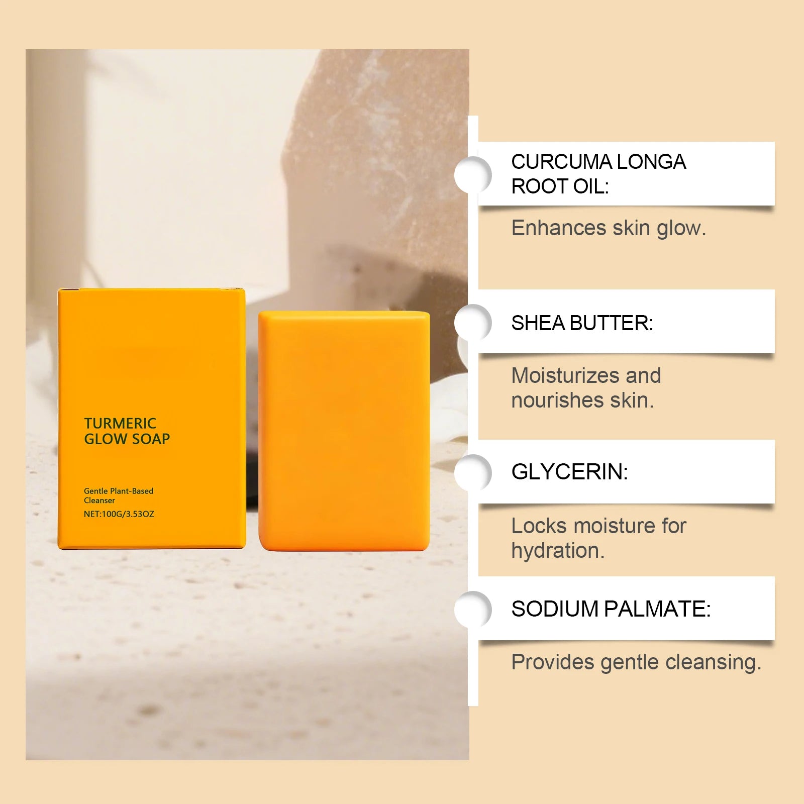 Turmeric Glow Soap Dark Spot Acne Removal Brightening Face Body Soap Even Skin Tone Moisturizing Deep Cleansing Nourishing Bar Qme