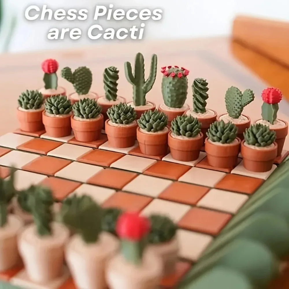 Cactus Chess Set 3D Cactichess Roll Up Portable Travel Chess Board Cactus Magnetic Chess Set Fun Chess Gift for Plant Lovers Qme