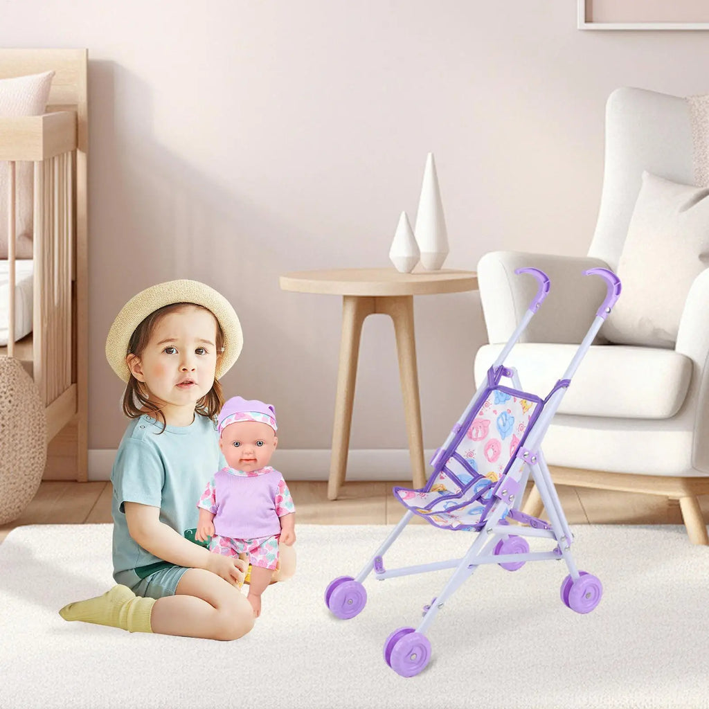 Girl Doll Toy Stroller Realistic Stroller Toy Role Play Pretend Doll Pram Dress Up Game Accessories for Home Birthday Qme