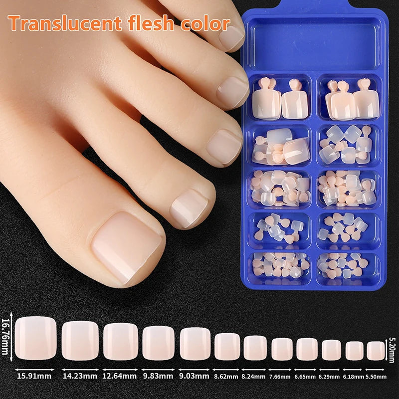 Fake Toenail Natural Solid Press Toe Foot Full Cover Square Nails Art Qme