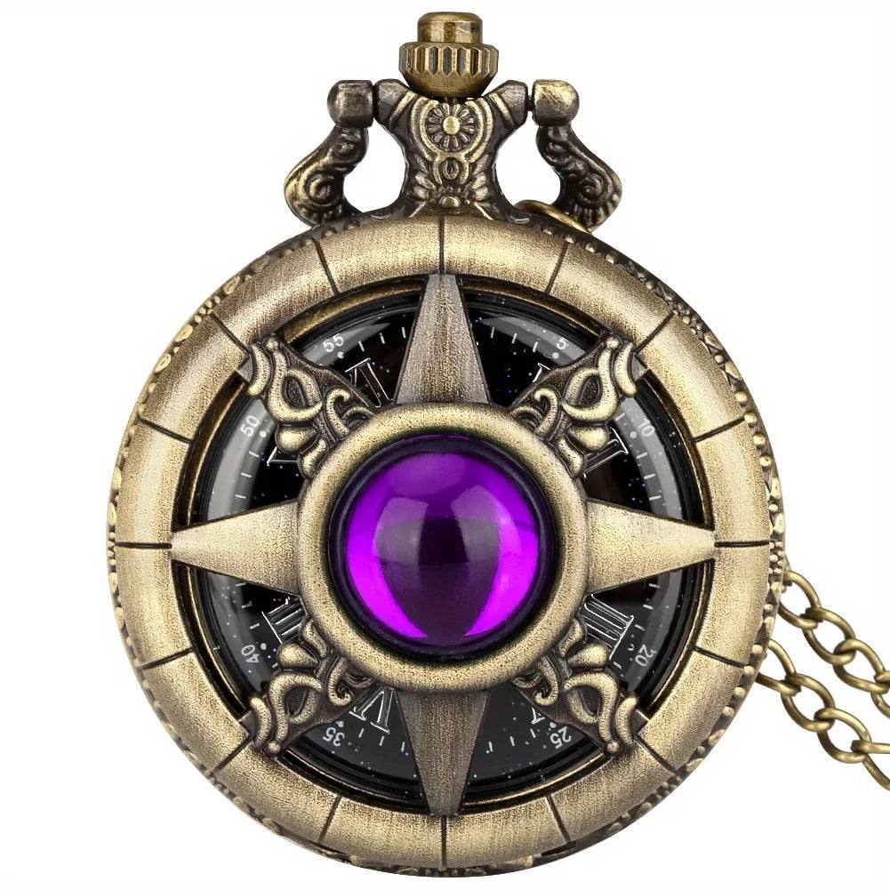 Y2K Cartoon Anime Round Pointer Quartz Watch Vintage Rhinestone Cosplay Necklace Chain Watch For Women Men Collector Gift Qme