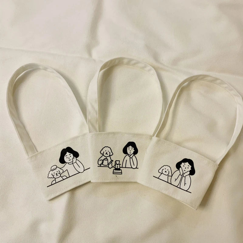 1Pc Portable Water Bottle Holder Carry Bag Coffee Cup Storage Sleeve Cover Canvas Printing Milk Tea Set Drinking Bottle Strap. Qme