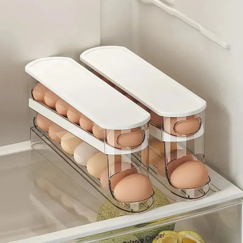 Bilayer Fridge Egg Storage Box Automatic Rolling Eggs Holder Rack Qme
