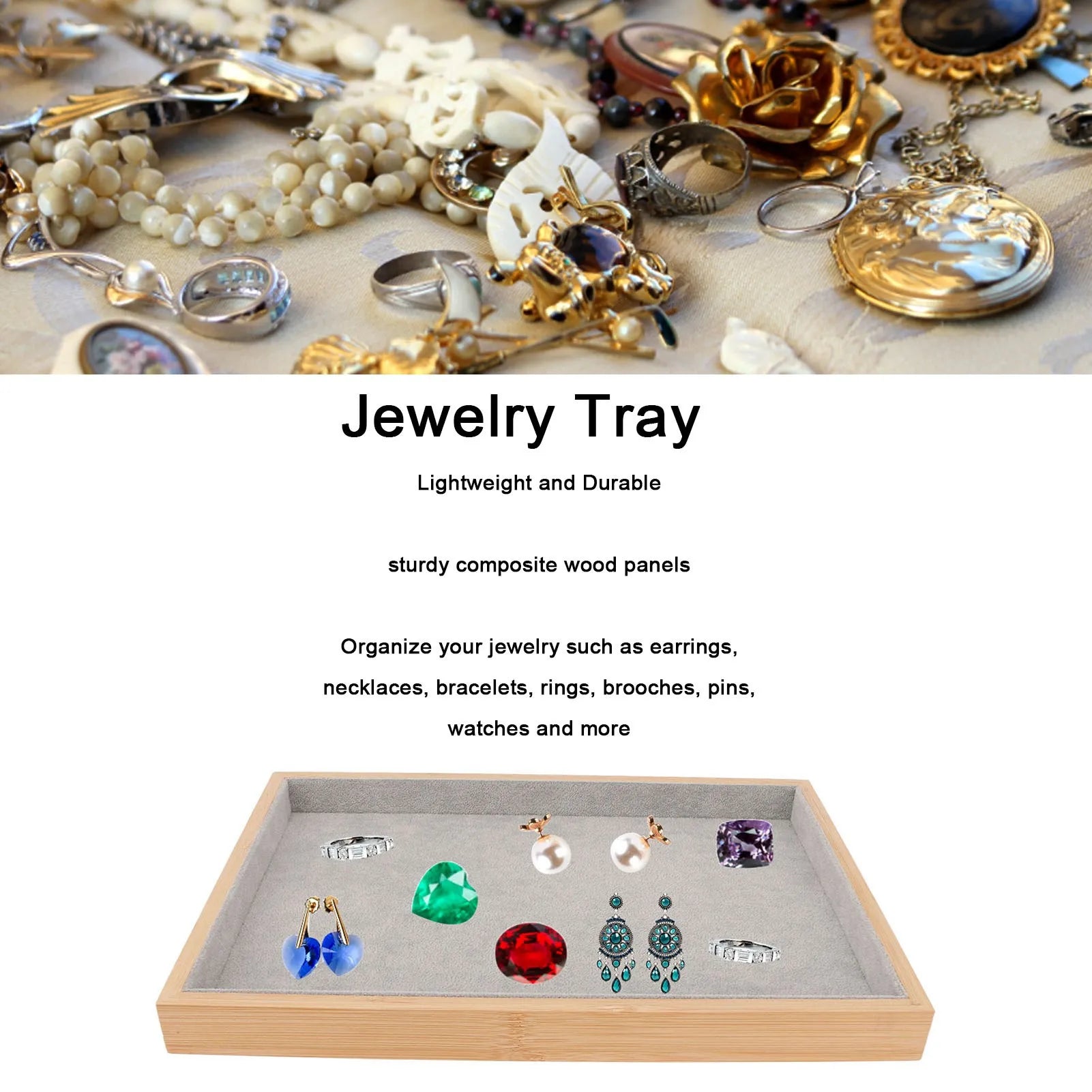 Jewelry Tray Elegant Multipurpose Wood Jewelry Drawer Organizer Lightweight Scratch Resistant Display Function for Jewerly Qme