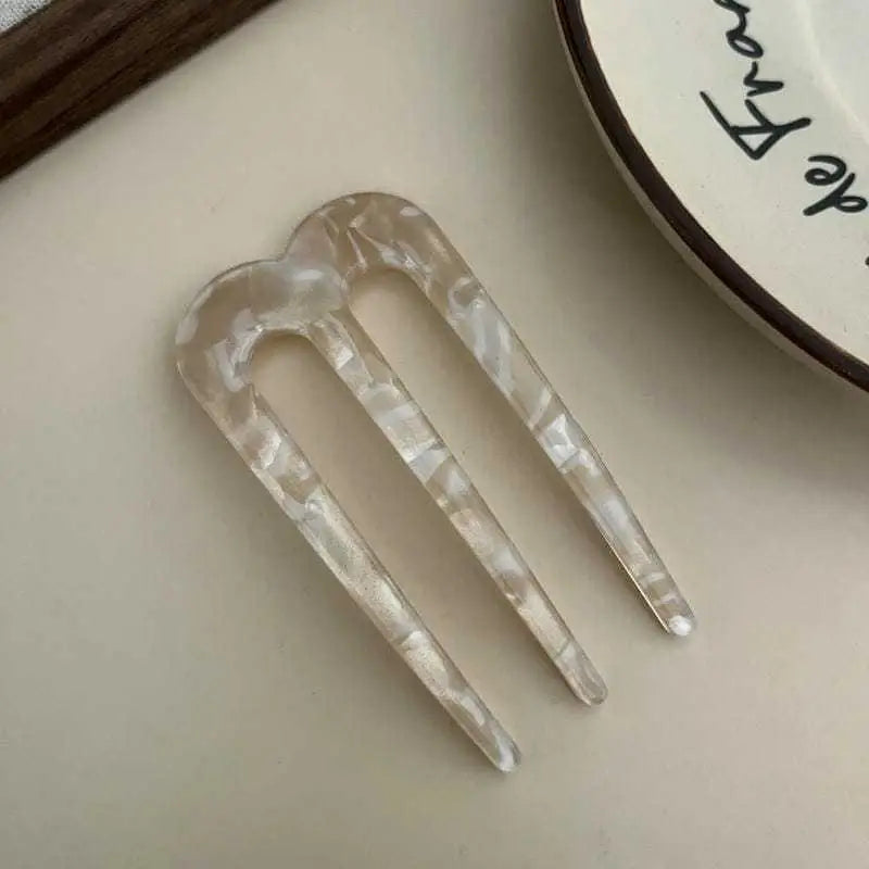 French Hair Pins Women U Shaped Forks Vintage Hairstyle Accessories Qme Beige