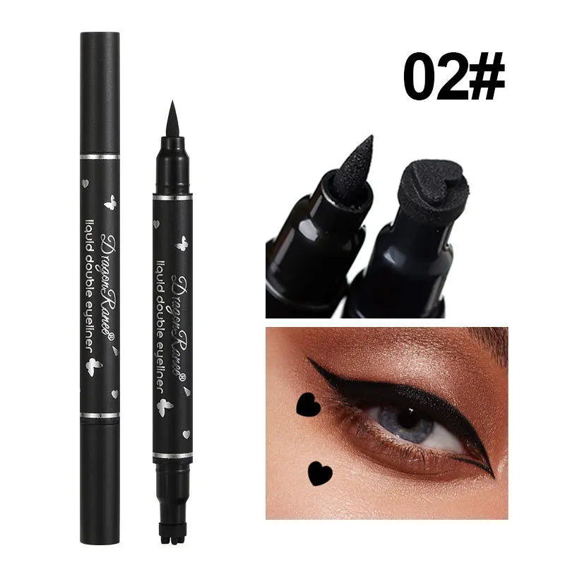 2 IN 1 Butterfly Seal Eyeliner Pen Star Moon Stamp Long-Lasting Waterproof Black Liquid Eye Liner Pencil Eyes Makeup Cosmetic Qme 02 heart