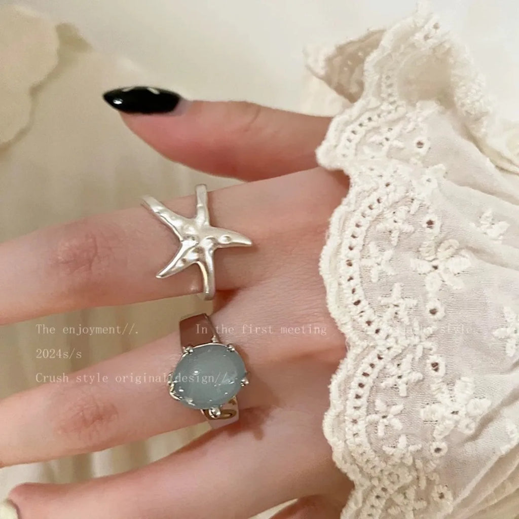 Rings for Women Vacation Style Sense of Design Couple Minimalist Handmade Simple Blue Star Ring Party Jewelry Gift Versatile Qme