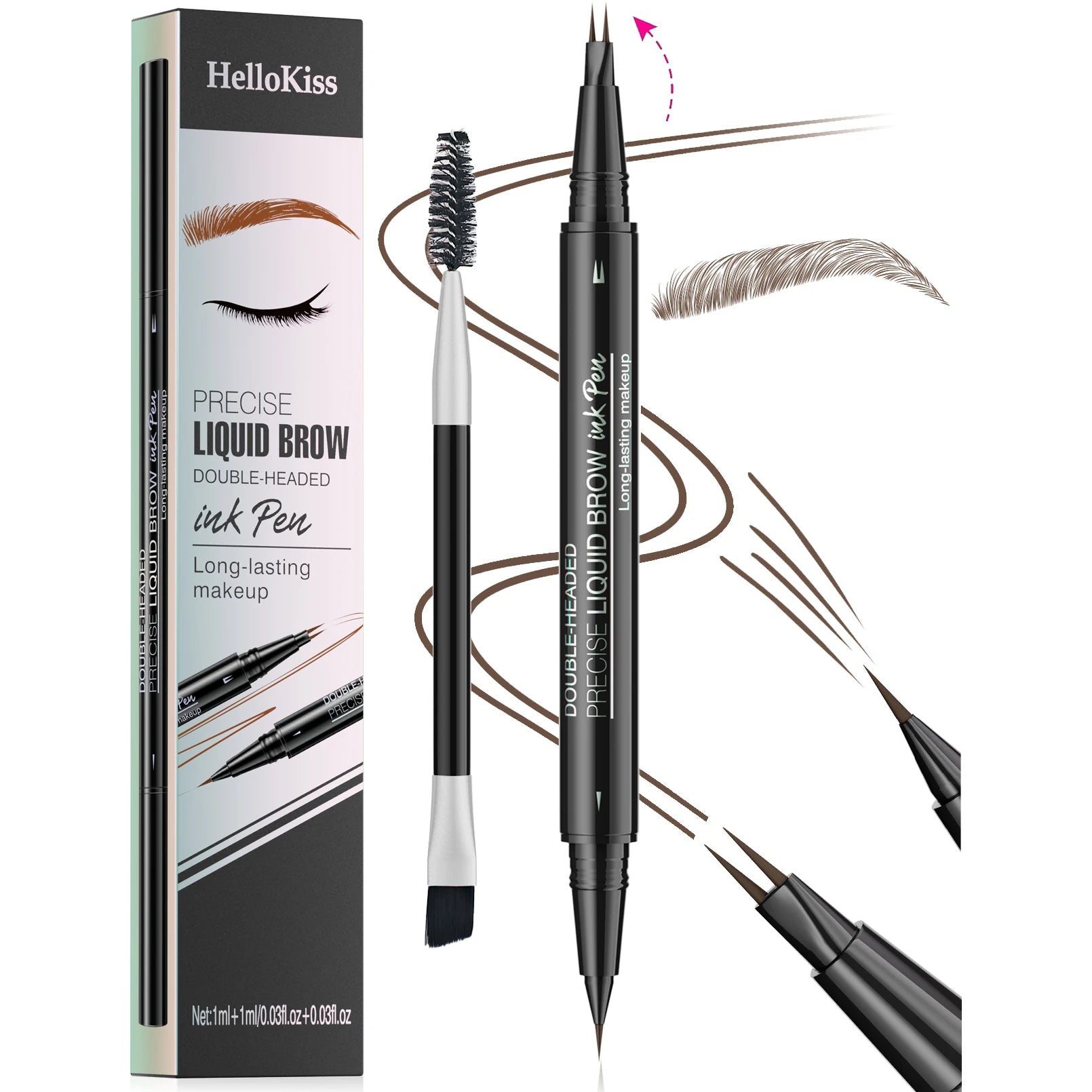 Curved Eyebrow Pen - Eyebrow Pencil, Brow Pencil 2-in-1 Dual-Ended Microblading Eyebrow Pen Qme