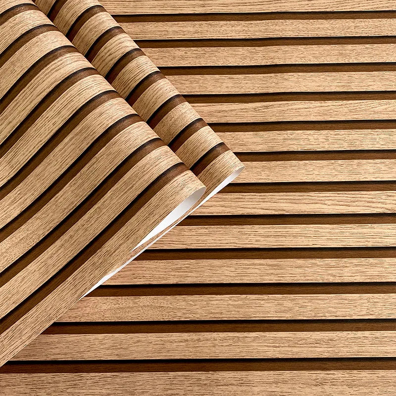 45cm Big Roll Home Decoration Background Wall Desk Cabinet Wallpaper Wood Stripes Waterproof PVC Self-adhesive Wall Stickers Qme