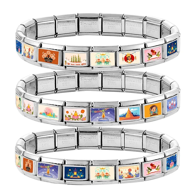 Reciting Scriptures Giving alm Offer flower Queen Sutida's Birthday Fit 9mm Italian Charm Bracelet Stainless Steel DIY Making Qme