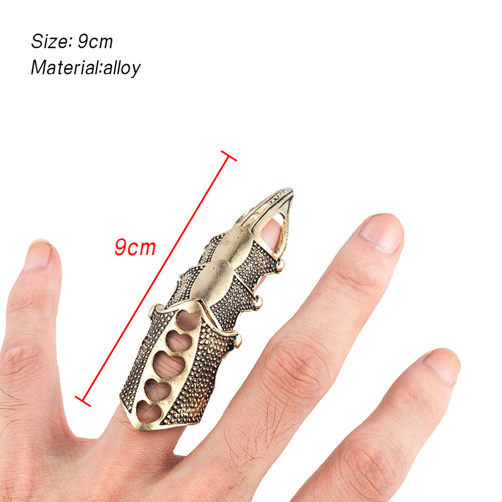 Gothic Scroll Joint Armor Knuckle Metal Full Finger Ring Hip Hop DIY Rings For Girls Wholesale Qme