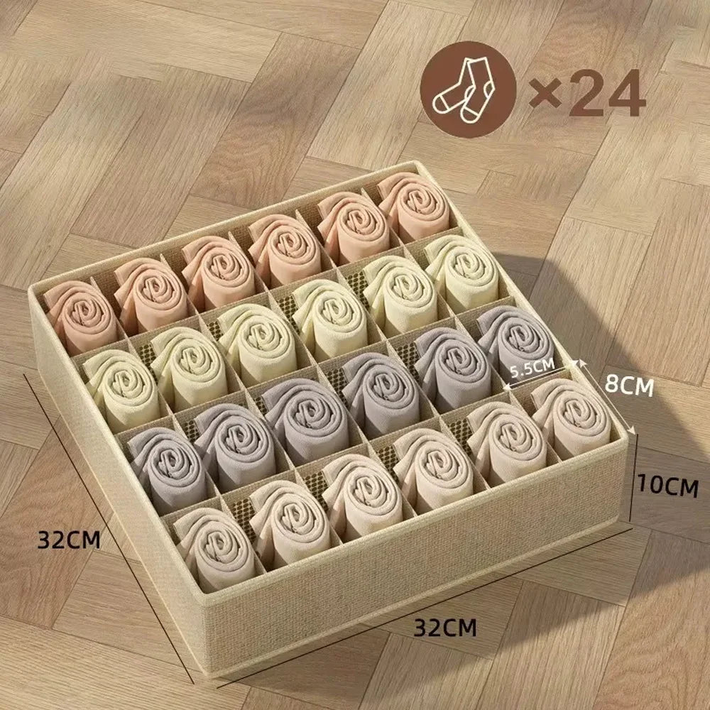 3-in-1 Drawer Style Foldable Fabric Underwear Organizer with Compartments for Bras Panties & Socks Space Saving Qme 24grid beige