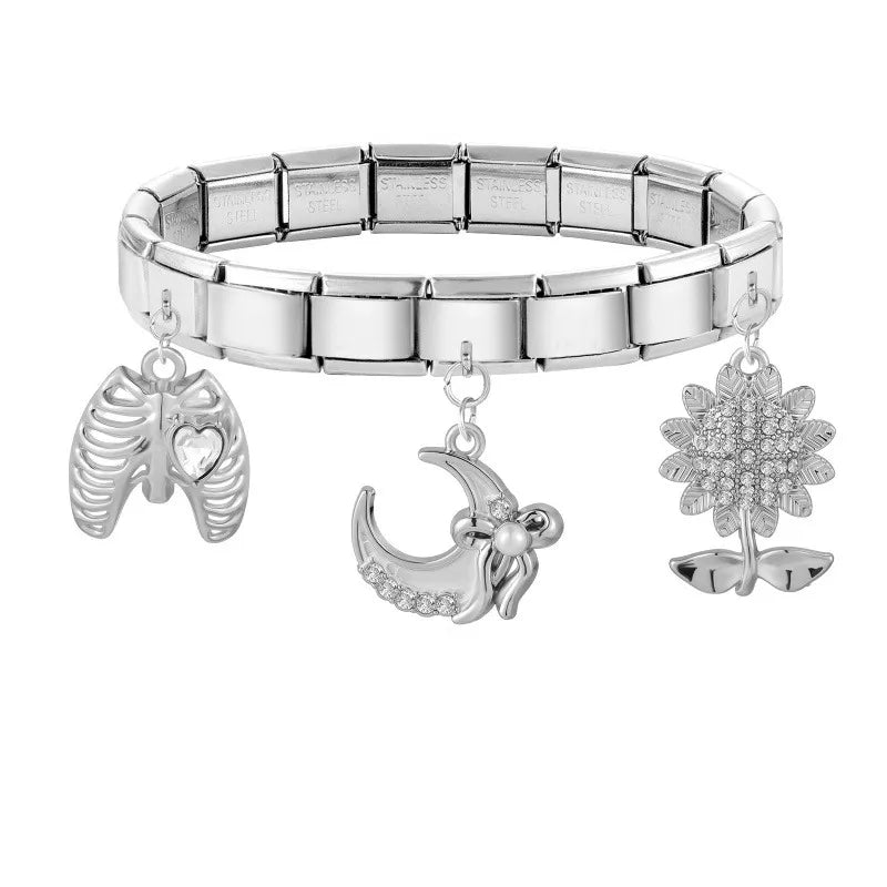 2026 Fashion Sliver Color Sunflowers Pendant Italian Charm Link Fit 9mm Stainless Steel Bracelet Women DIY Making Jewelry Gifts Qme