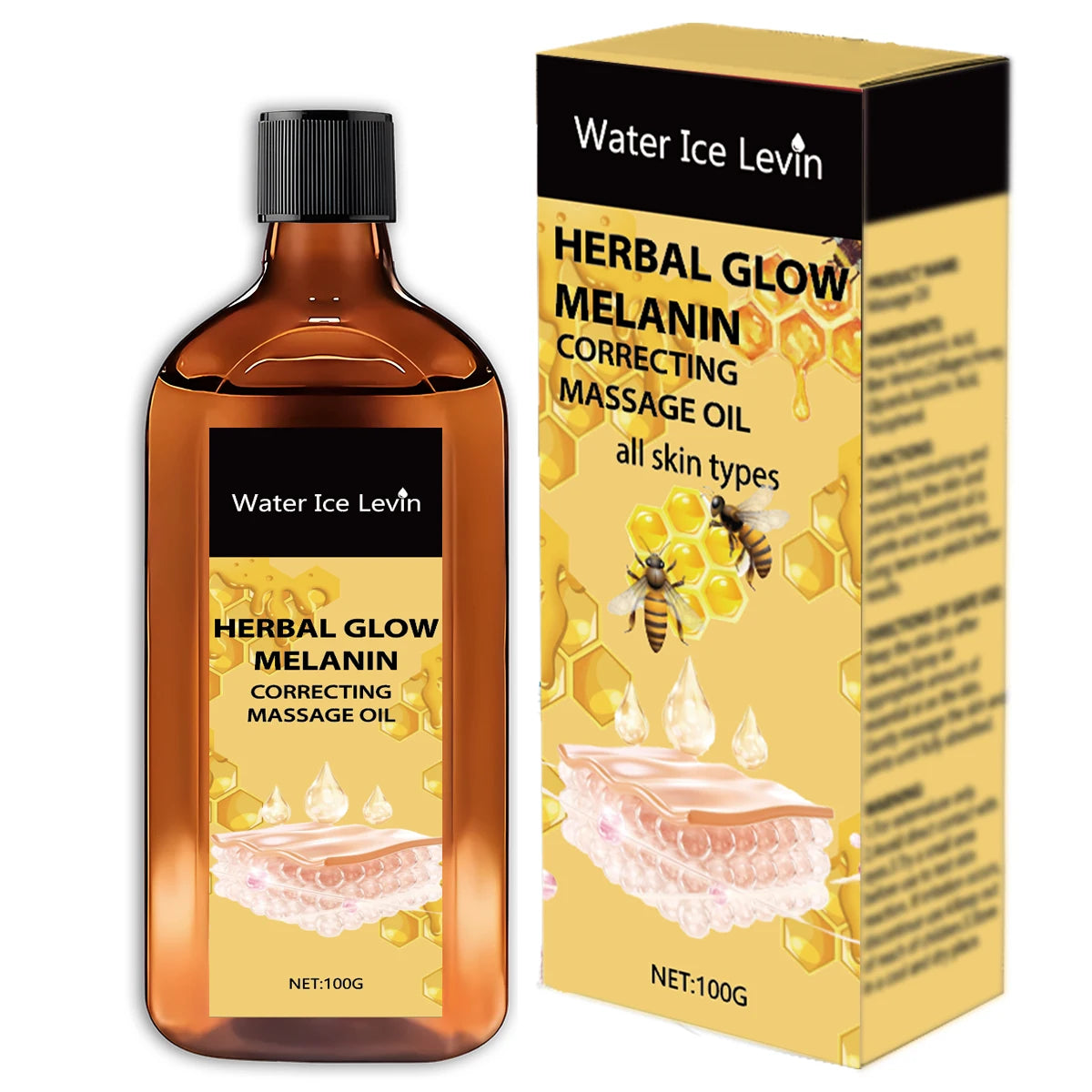 Herbal Glow Melanin Correcting Massage Oil with Bee Venom & Vitamin C - Brightening & Deeply Moisturizing for All Skin Types Qme YELLOW 100g