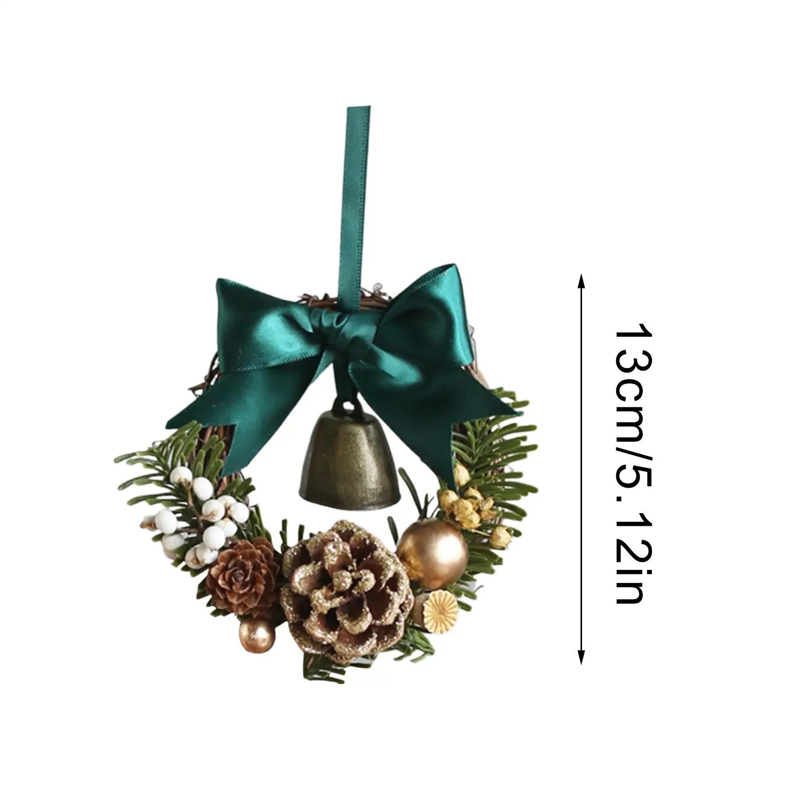 Christmas Wreath Mini Bell Bow Decor Artificial Holiday Garland Qme