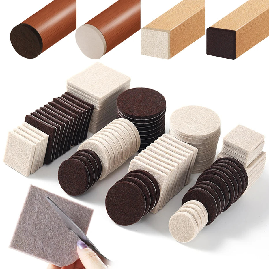 3-72PCS Felt Chair Leg Pads Round Square Floor Protector Self Adhesive Furniture Pads Mute Bumper Pad Home Furniture Feet Mat Qme