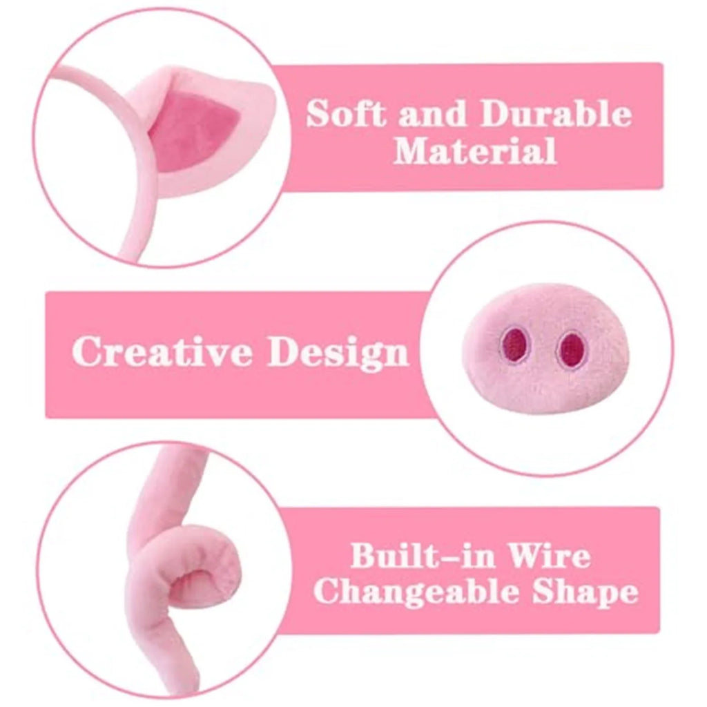 Pig Costume Set with Ears Headband,Nose,Tail,Bow Tie Fun Animal Cosplay Costume Accessories for Kids Dress Up Party Props Qme