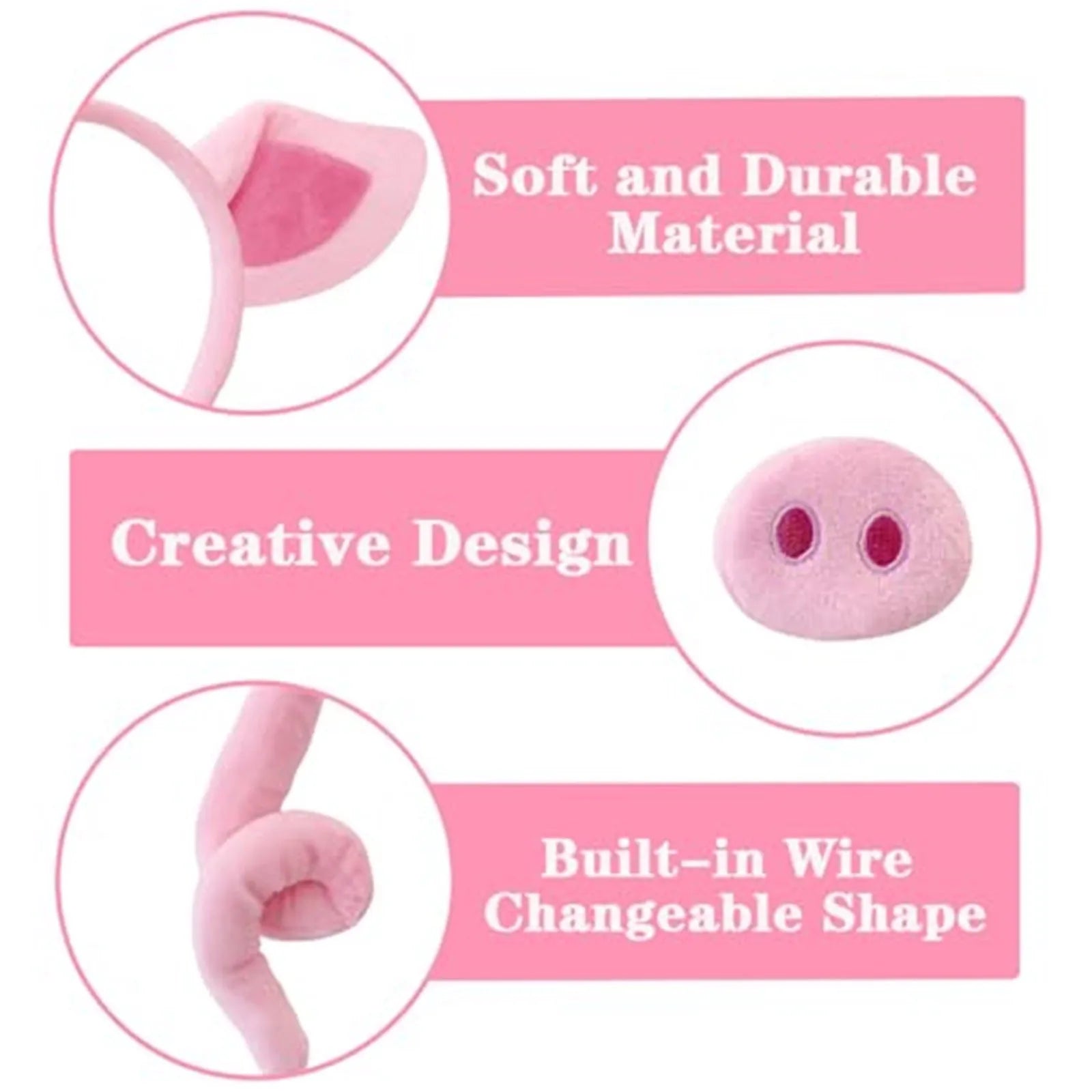 Pig Costume Set with Ears Headband,Nose,Tail,Bow Tie Fun Animal Cosplay Costume Accessories for Kids Dress Up Party Props Qme