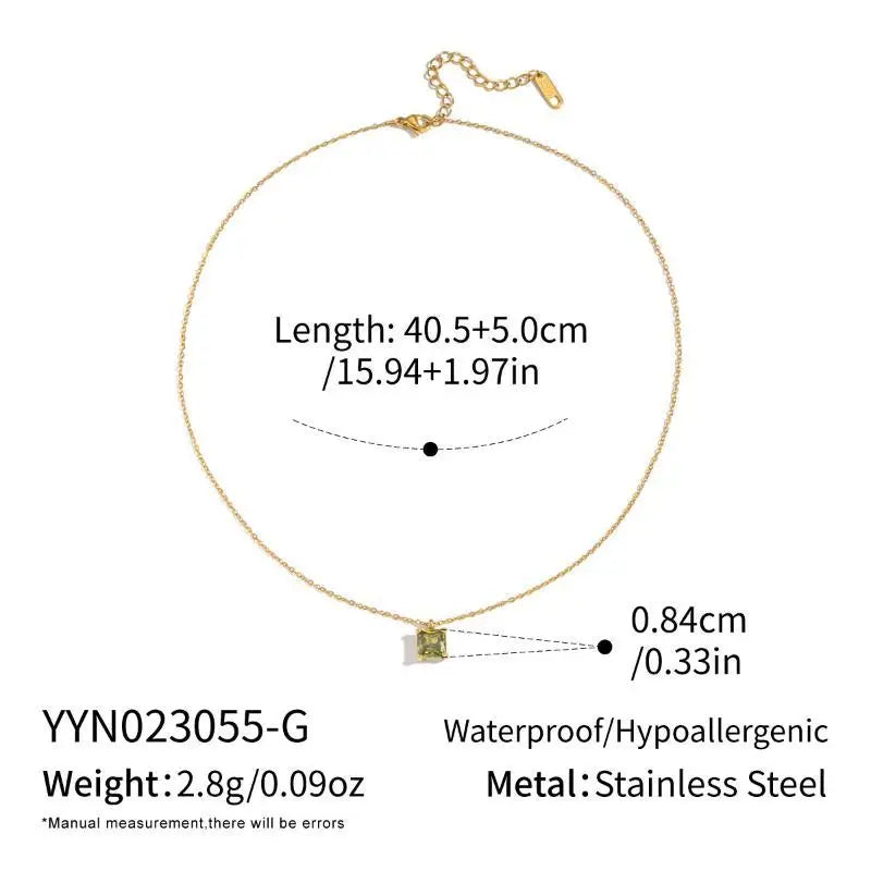 Minimalist Stainless Steel Pendant Necklace Square Colorful Zircon Jewelry for Work Business Casual Outfit Qme A1