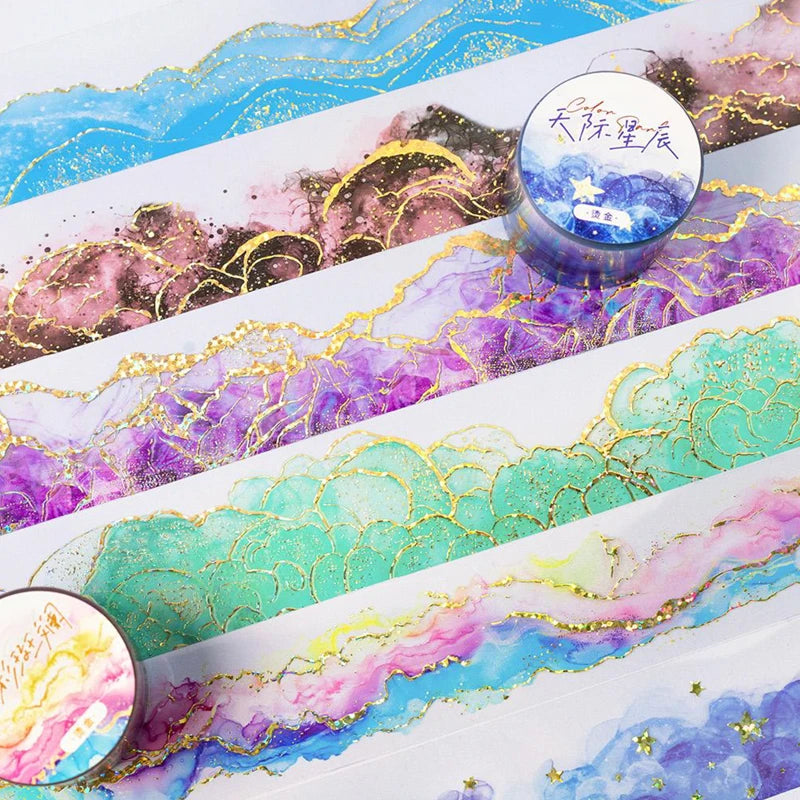 Tape 35mm*2m Watercolour Swoosh Hot Stamping Tape Handbook Stationery DIY Handmade & Scrapbook Diary Decorative Washi Tape Qme