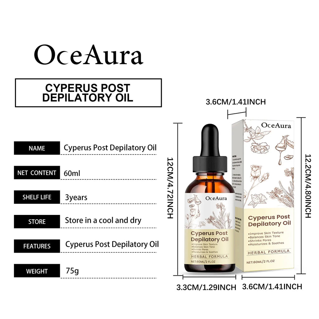 OceAura Cyperus Post Depilatory Oil Hair Growth Inhibitor Pore Minimizer Even Skin Tone Hydrating Cyprus Oil Hair Removal Care Qme