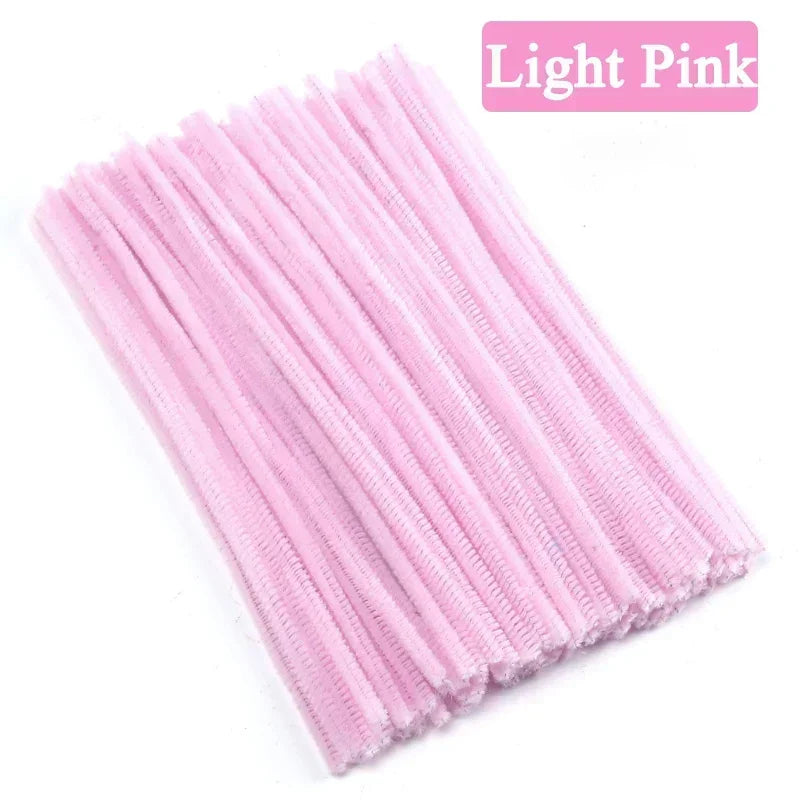 100/200/300PCS Colorful Chenille Stems DIY Wired Twist Stick Hair Strip Kids Handmade Educational Toys Qme Pink 100