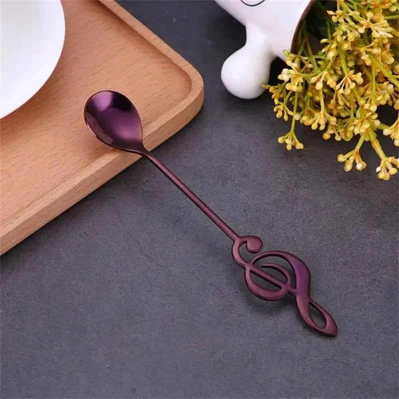 Creative Musical Note Coffee Spoon Stainless Steel Stirring Spoon Ice Cream Dessert Teaspoon Unique Kitchen Tableware Accessory Qme Burgundy